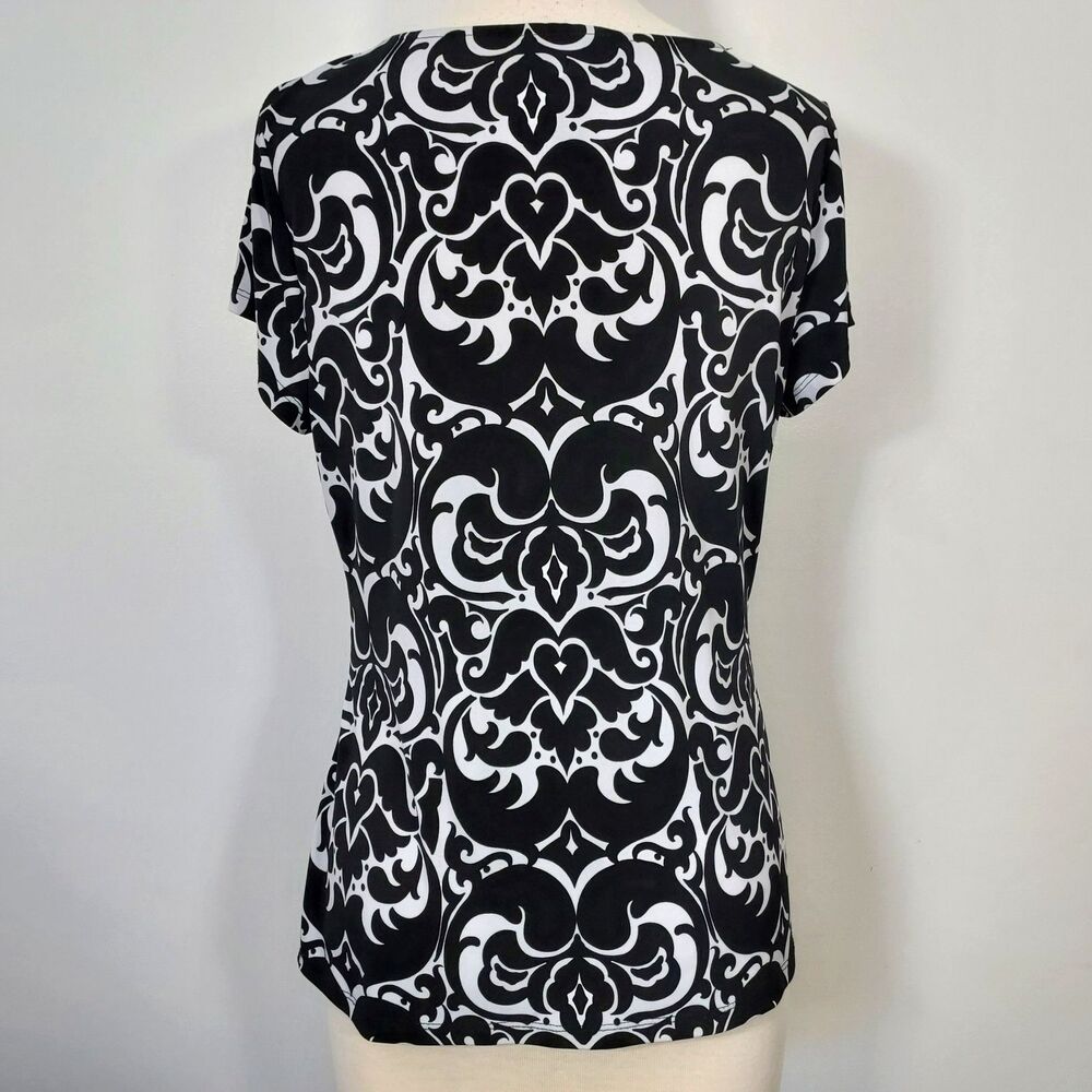 INC International Concepts Shirt Top Womens Large Asymmetrical Hem Black White - Picture 6 of 12